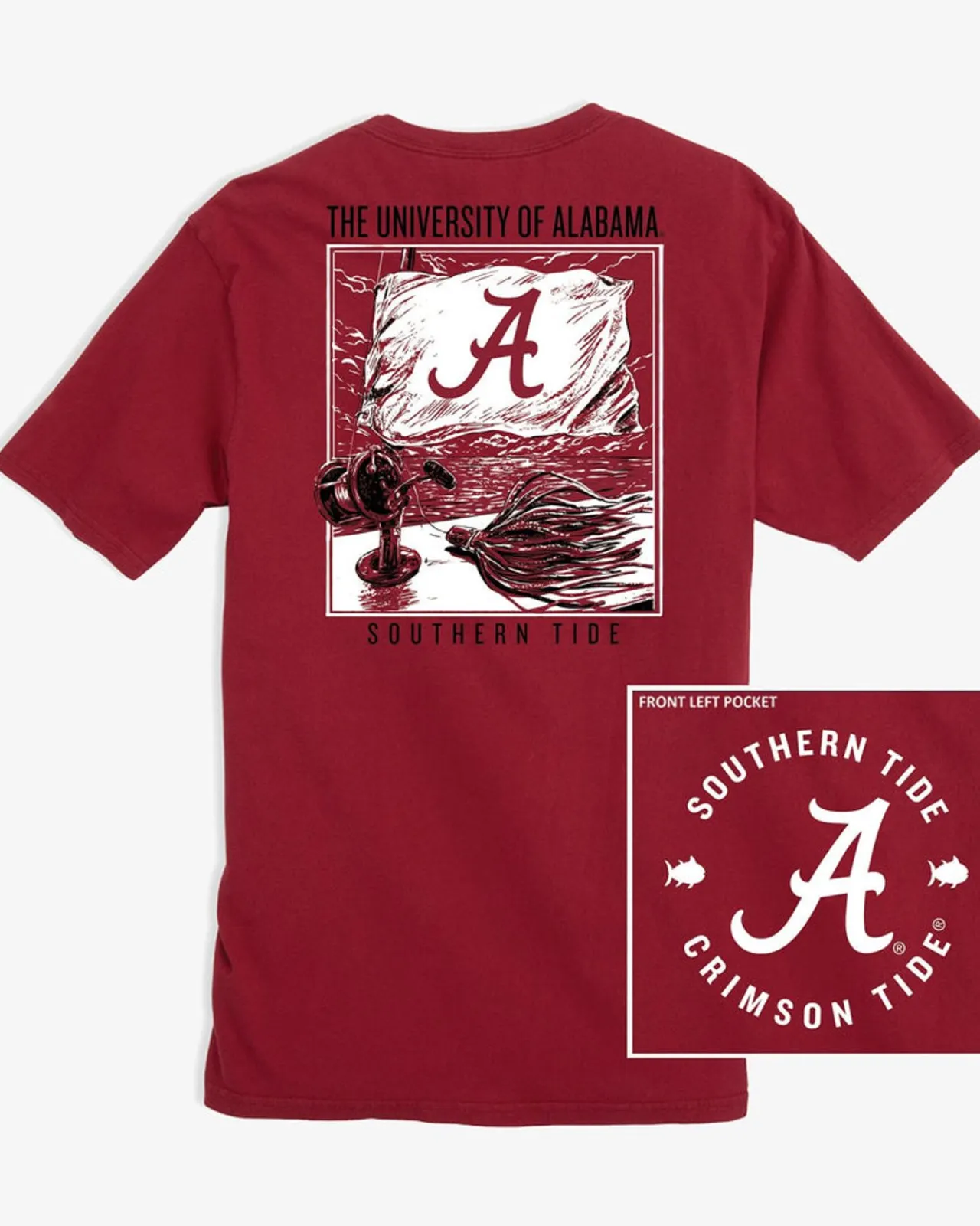 Southern Tide Alabama Tide Fishing Flag T-Shirt Crimson Sale
