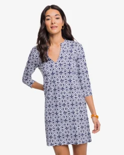 Southern Tide Alicia Painted Geo Performance Dress Nautical Navy Cheap