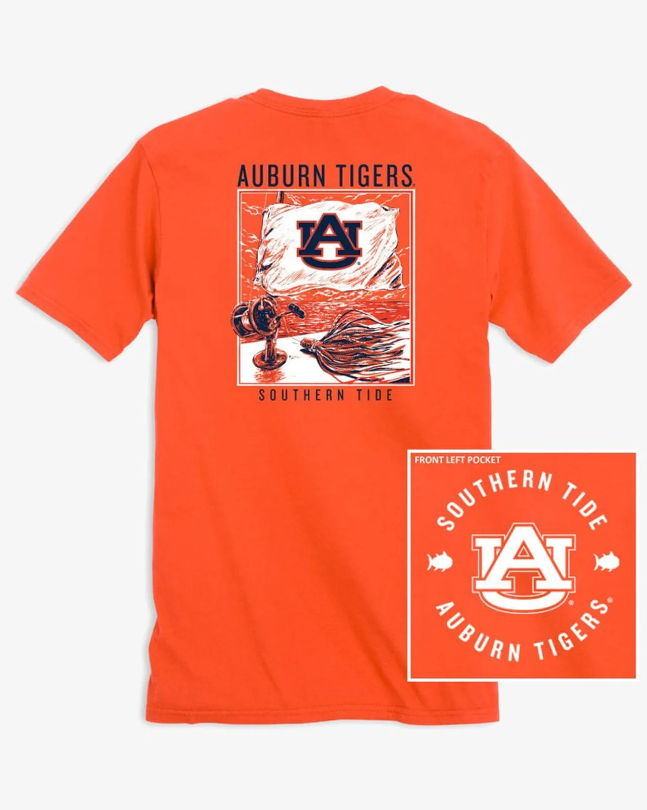 Southern Tide Auburn Tigers Fishing Flag T-Shirt Endzone Orange Best