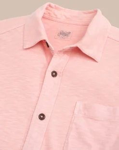 Southern Tide Beachcast Solid Knit Short Sleeve Sport Shirt Pale Rosette Pink Hot