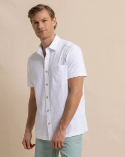 Southern Tide Beachcast Solid Knit Short Sleeve Sport Shirt Classic White Best Sale