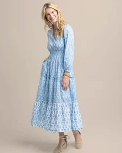 Southern Tide Blaire Garden Variety Printed Maxi Dress Clearwater Blue Hot