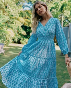 Southern Tide Blaire Garden Variety Printed Maxi Dress Clearwater Blue Hot