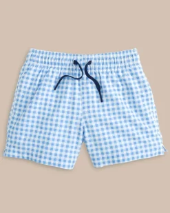 Southern Tide Boys Baldwin Gingham Printed Swim Trunk Ocean Channel Flash Sale