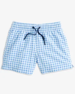 Southern Tide Boys Baldwin Gingham Printed Swim Trunk Ocean Channel Flash Sale