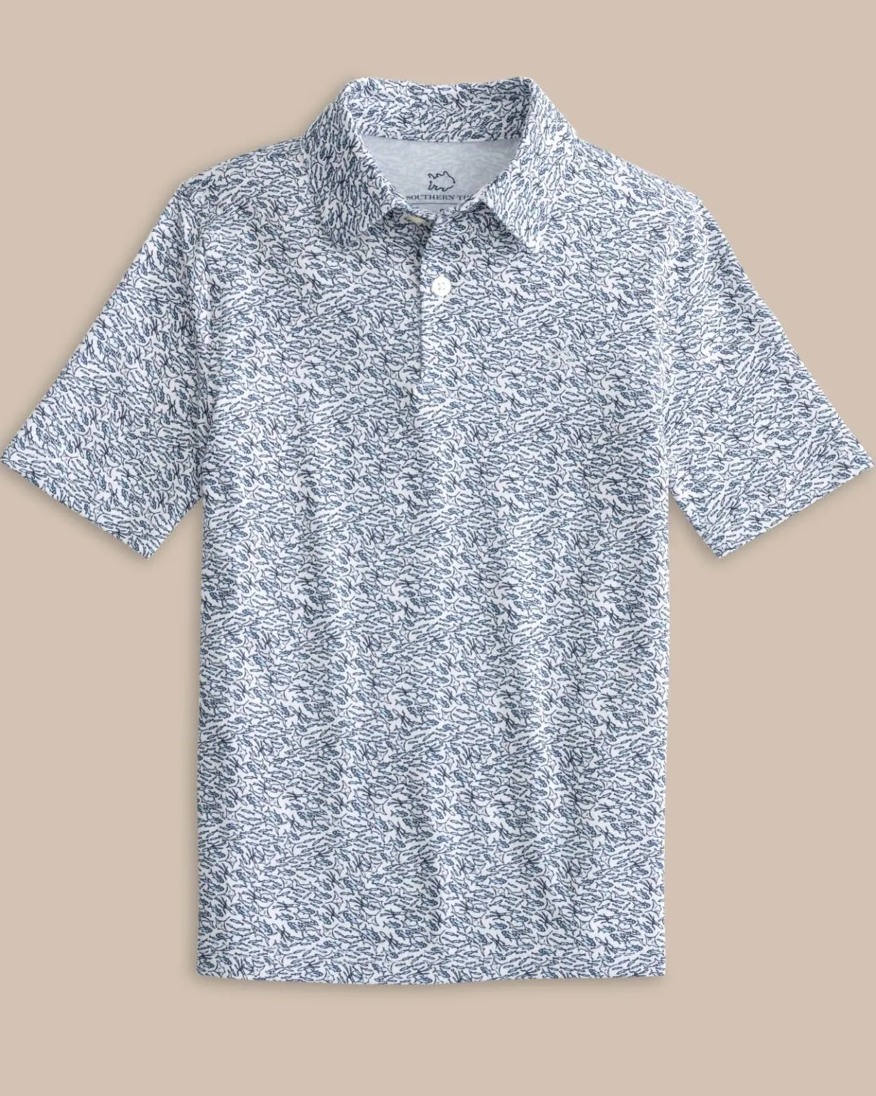 Southern Tide Boys Driver Schooling Fish Polo Shirt Classic White Outlet