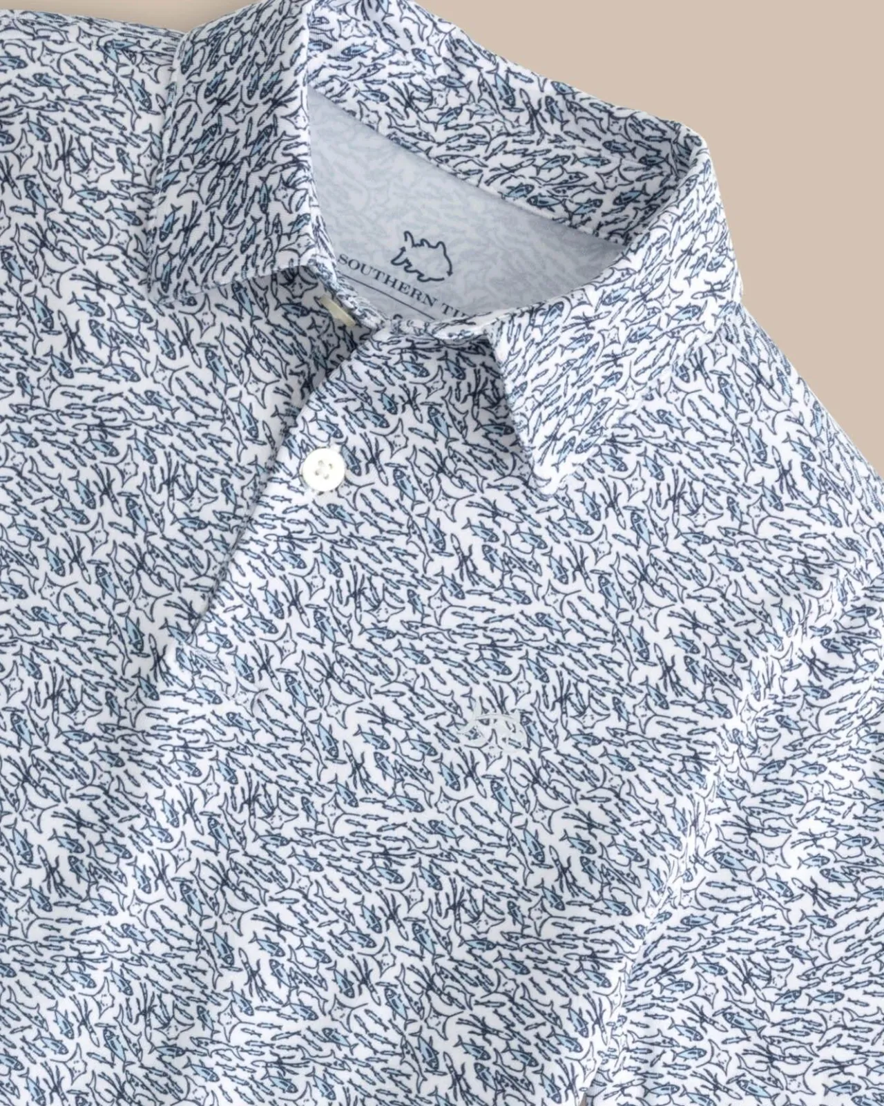 Southern Tide Boys Driver Schooling Fish Polo Shirt Classic White Outlet