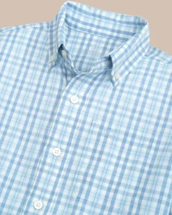 Southern Tide Boys Haywood Plaid Intercoastal Long Sleeve Sport Shirt Dream Blue Outlet
