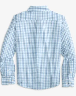 Southern Tide Boys Haywood Plaid Intercoastal Long Sleeve Sport Shirt Dream Blue Outlet