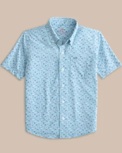 Southern Tide Boys Intercoastal Forget A-Boat It Short Sleeve Sport Shirt Clearwater Blue Hot