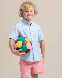 Southern Tide Boys Intercoastal Forget A-Boat It Short Sleeve Sport Shirt Clearwater Blue Hot