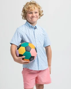 Southern Tide Boys Intercoastal Forget A-Boat It Short Sleeve Sport Shirt Clearwater Blue Hot