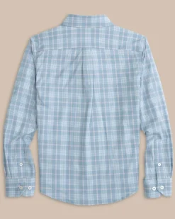 Southern Tide Boys Intercoastal Primrose Plaid Long Sleeve Sport Shirt Subdued Blue Cheap