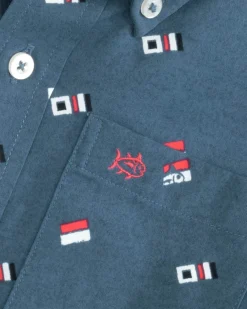 Southern Tide Boys Keep It Nautical Heather Intercoastal Short Sleeve Sport Shirt Heather Aged Denim Outlet