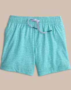 Southern Tide Boys Painted Check Swim Trunk Wake Blue Cheap