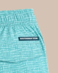 Southern Tide Boys Painted Check Swim Trunk Wake Blue Cheap