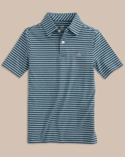 Southern Tide Boys Ryder Heather Marin Stripe Performance Polo Shirt Cheap