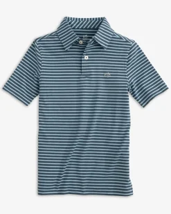 Southern Tide Boys Ryder Heather Marin Stripe Performance Polo Shirt Cheap