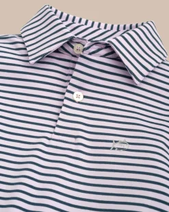 Southern Tide Boys Ryder Heather Marin Stripe Performance Polo Shirt Cheap