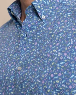 Southern Tide Brrr° Intercoastal Dazed And Transfused Short Sleeve Sport Shirt Coronet Blue Cheap