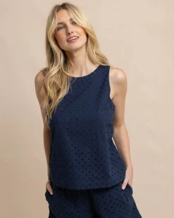Southern Tide Carissa Eyelet Top Dress Blue Cheap