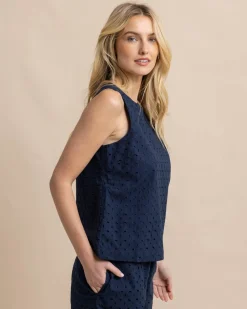 Southern Tide Carissa Eyelet Top Dress Blue Cheap