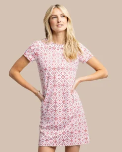 Southern Tide Chanelle Painted Geo Performance Dress Dusty Coral Best