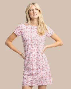 Southern Tide Chanelle Painted Geo Performance Dress Dusty Coral Best