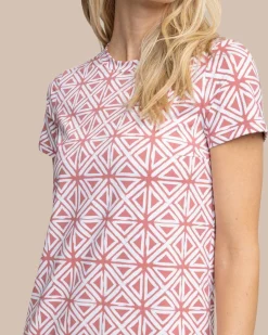 Southern Tide Chanelle Painted Geo Performance Dress Dusty Coral Best