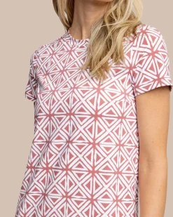 Southern Tide Chanelle Painted Geo Performance Dress Dusty Coral Best