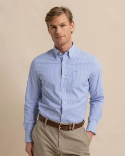Southern Tide Charleston Granby Stripe Long Sleeve Sport Shirt Cobalt Blue Cheap
