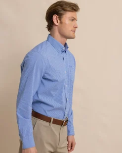 Southern Tide Charleston Parkwood Micro-Gingham Long Sleeve Sport Shirt Cobalt Blue Shop
