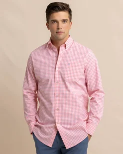 Southern Tide Charleston Roanoke Check Long Sleeve Sport Shirt Flamingo Pink Shop