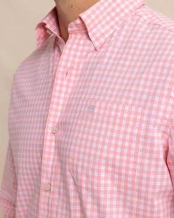 Southern Tide Charleston Roanoke Check Long Sleeve Sport Shirt Flamingo Pink Shop