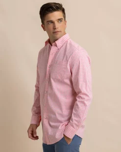 Southern Tide Charleston Roanoke Check Long Sleeve Sport Shirt Flamingo Pink Shop