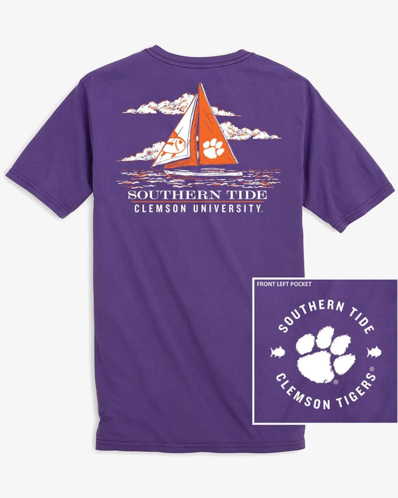 Southern Tide Clemson Tigers Skipjack Sailing T-Shirt Regal Purple Sale