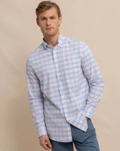 Southern Tide Coastal Passage Brockman Plaid Long Sleeve Sport Shirt Clearwater Blue New