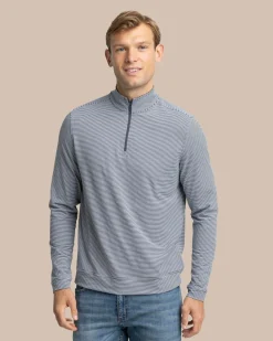 Southern Tide Cruiser Micro-Stripe Heather Quarter Zip New