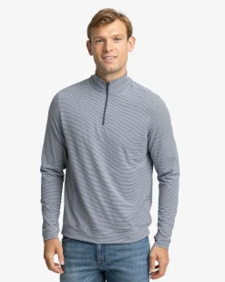 Southern Tide Cruiser Micro-Stripe Heather Quarter Zip New