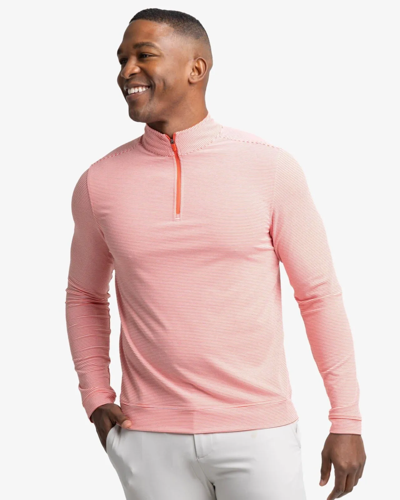 Southern Tide Cruiser Micro-Stripe Heather Quarter Zip New