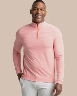 Southern Tide Cruiser Micro-Stripe Heather Quarter Zip New