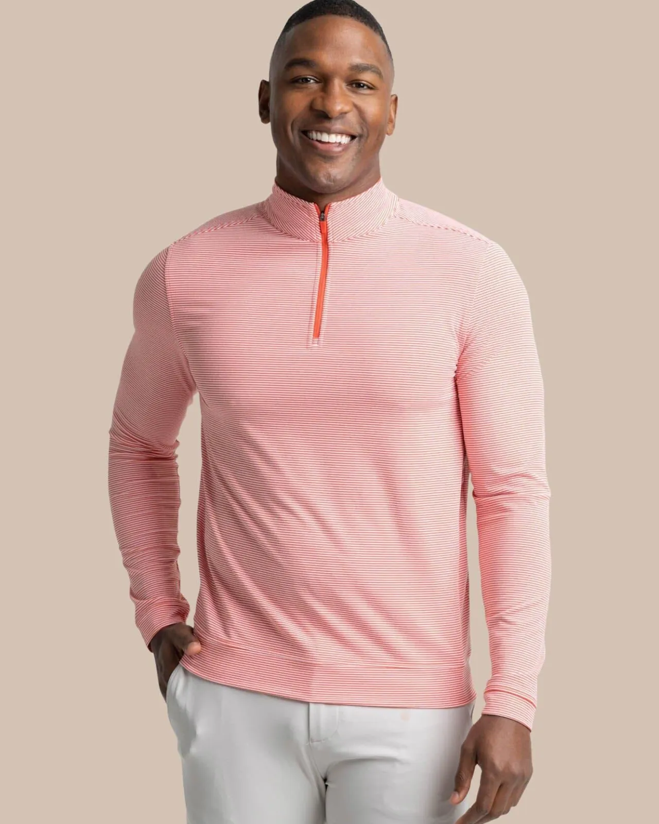 Southern Tide Cruiser Micro-Stripe Heather Quarter Zip New