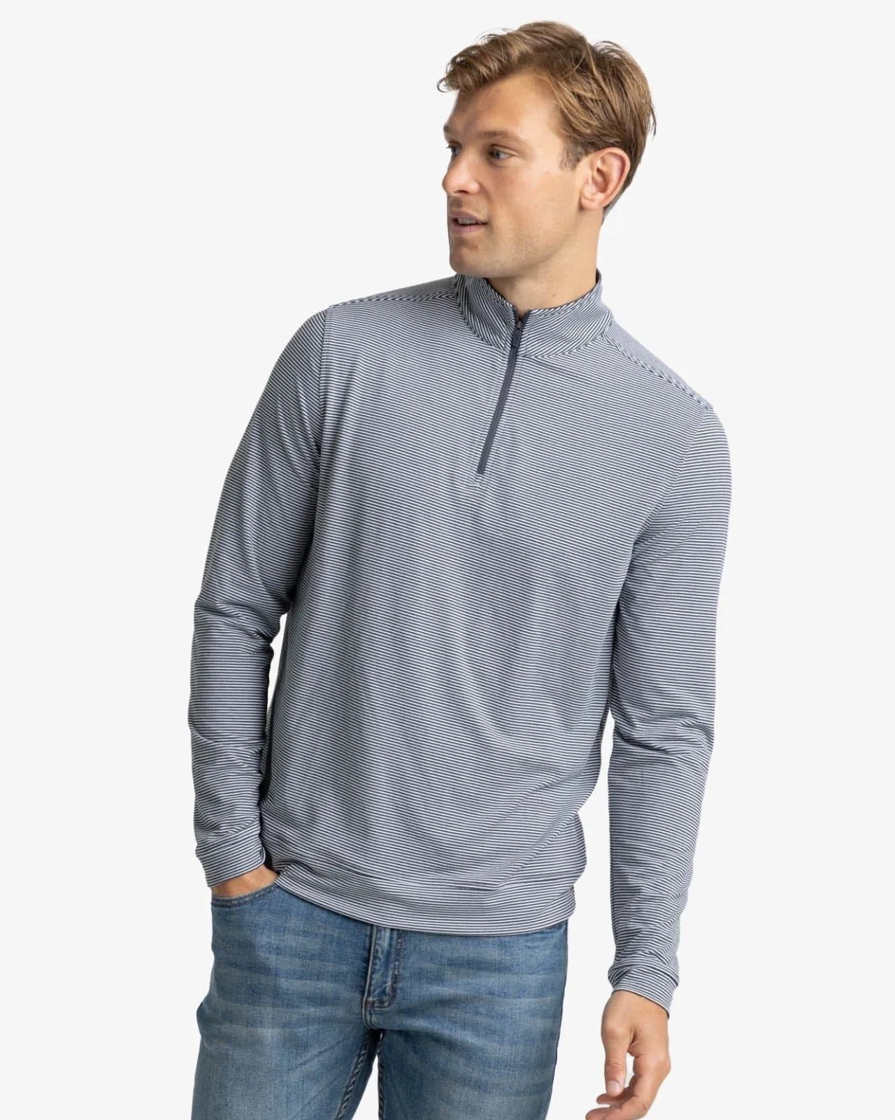 Southern Tide Cruiser Micro-Stripe Heather Quarter Zip New
