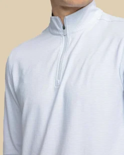 Southern Tide Cruiser Micro-Stripe Heather Quarter Zip New