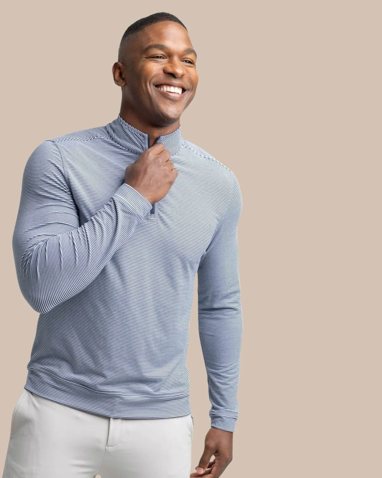 Southern Tide Cruiser Micro-Stripe Heather Quarter Zip New