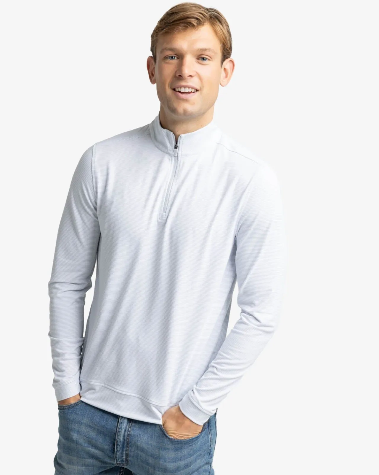 Southern Tide Cruiser Micro-Stripe Heather Quarter Zip New