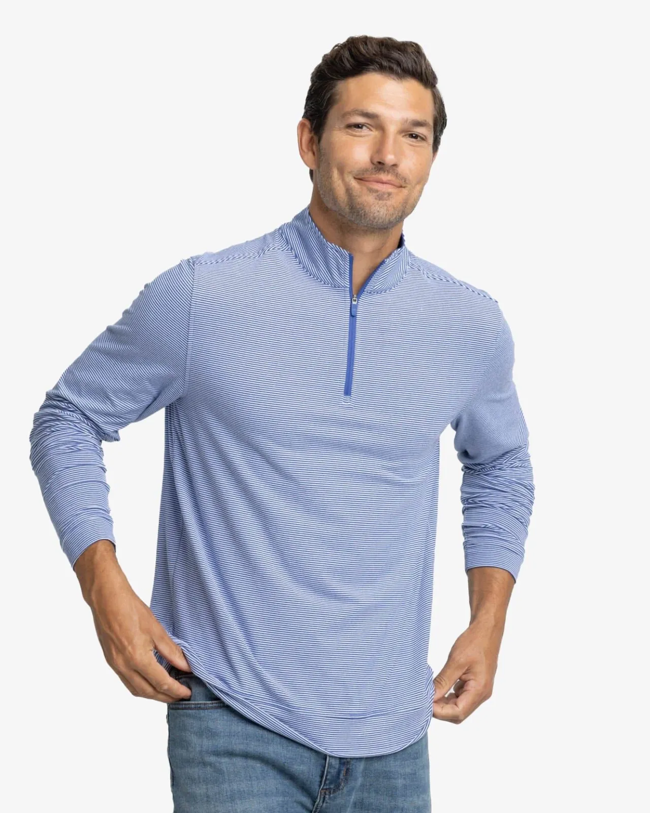 Southern Tide Cruiser Micro-Stripe Heather Quarter Zip New