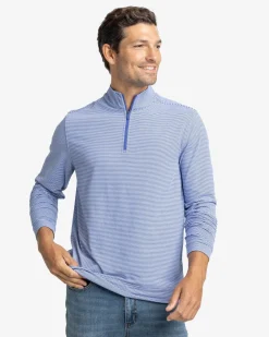 Southern Tide Cruiser Micro-Stripe Heather Quarter Zip New