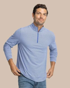 Southern Tide Cruiser Micro-Stripe Heather Quarter Zip New