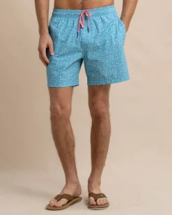 Southern Tide Ditzy Floral Swim Trunk Ocean Aqua Best Sale
